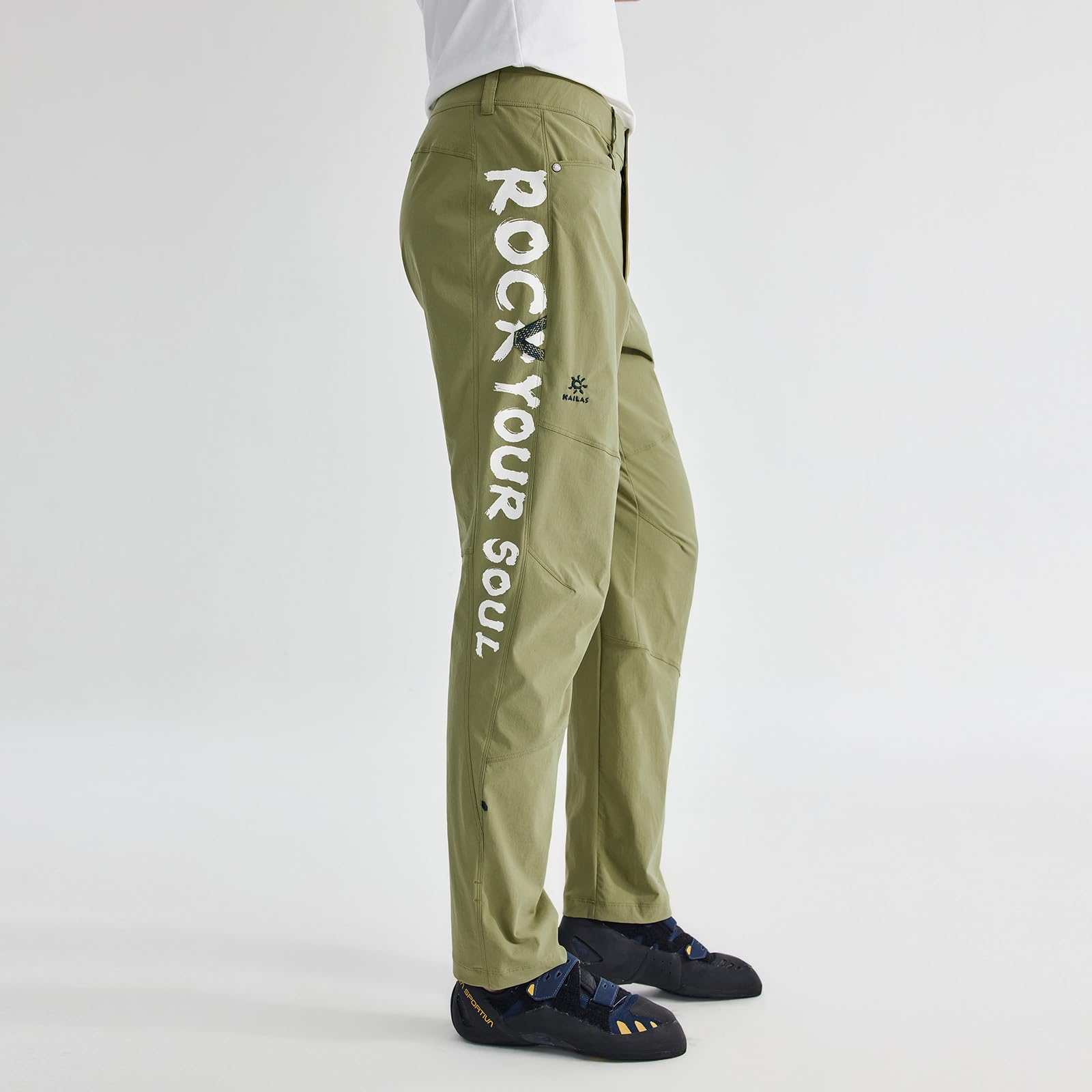 KAILAS men's climbing pants back knee laser-punch zone highlighting breathability