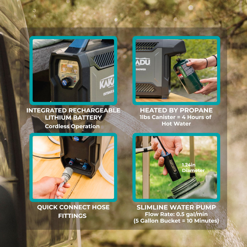 Kakadu Outback Shower adjustable head allows customized spray performance.
