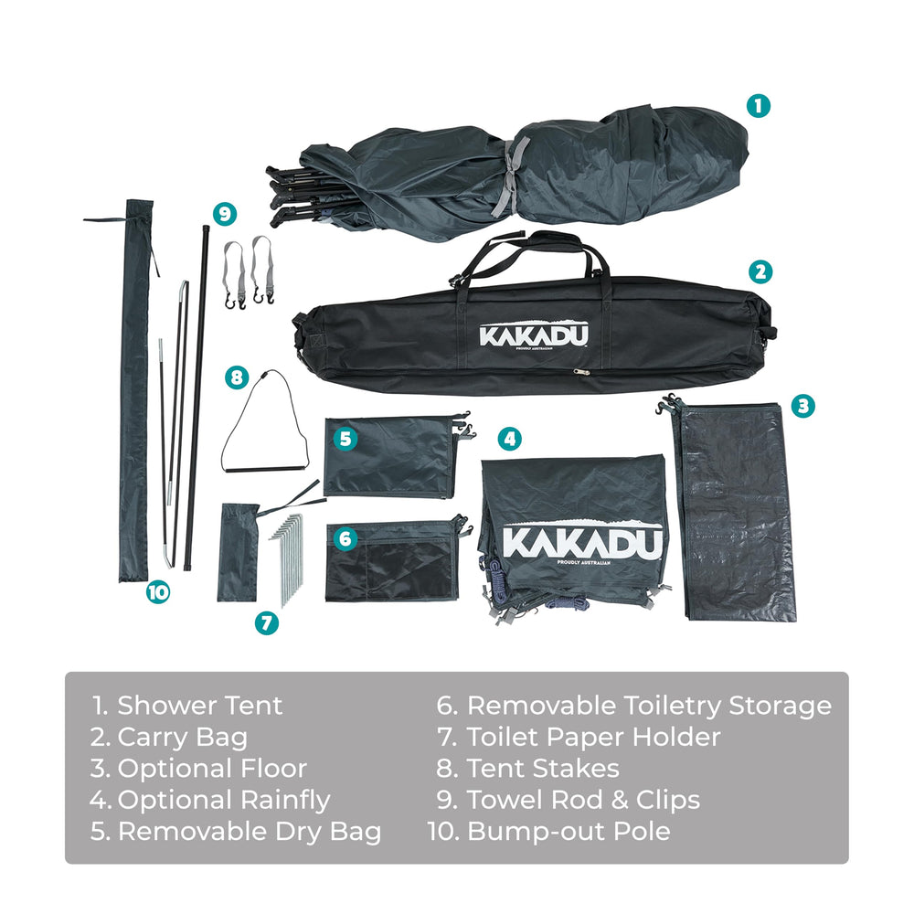 Kakadu Outback Shower Tent complete storage system boosts organization