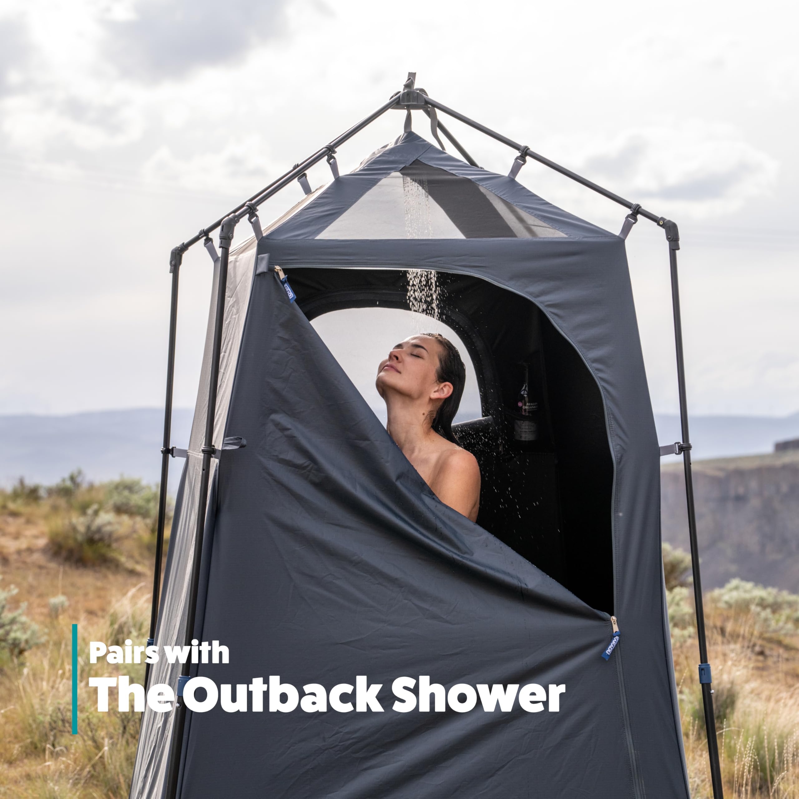 Kakadu Outback Shower Tent towel rack keeps towels within reach