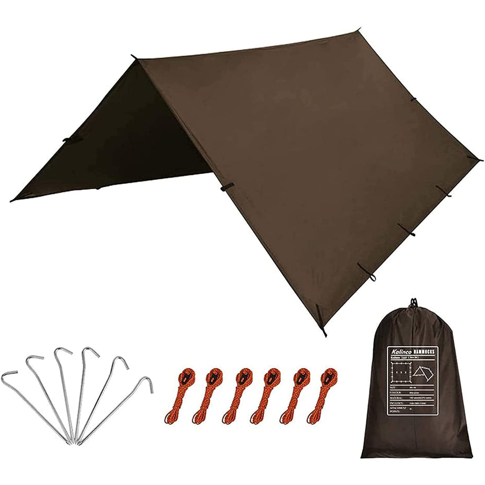 KALINCO waterproof camping tarp setup demonstrates reliable rain shelter ready for adventures.