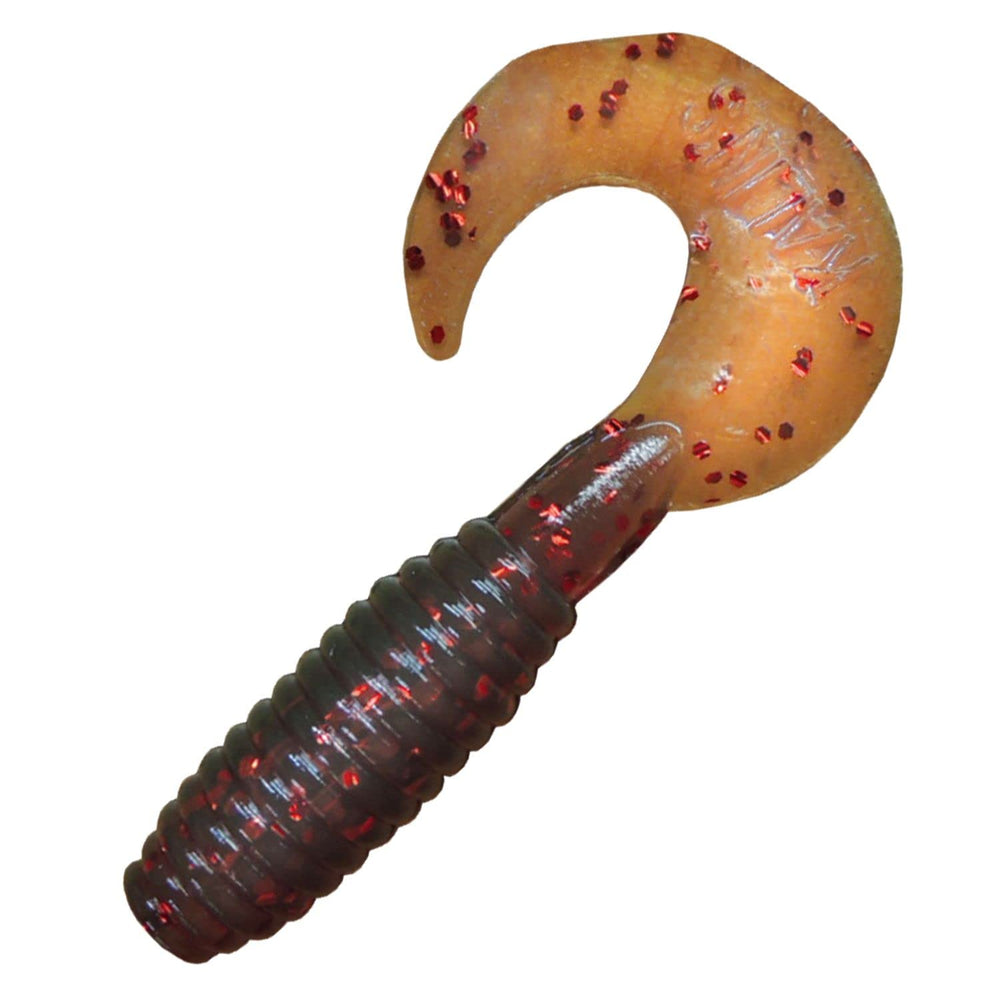 Kalin's Lunker Grub 5in motor oil red flake for versatile bass and saltwater fishing