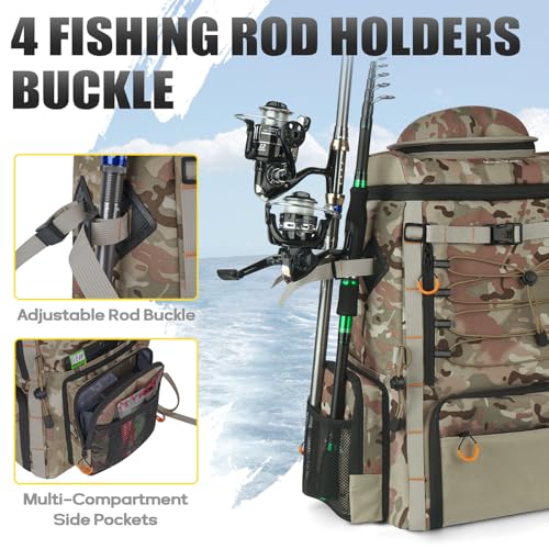 Built-in 4 rod holders on Kalkal camouflage backpack