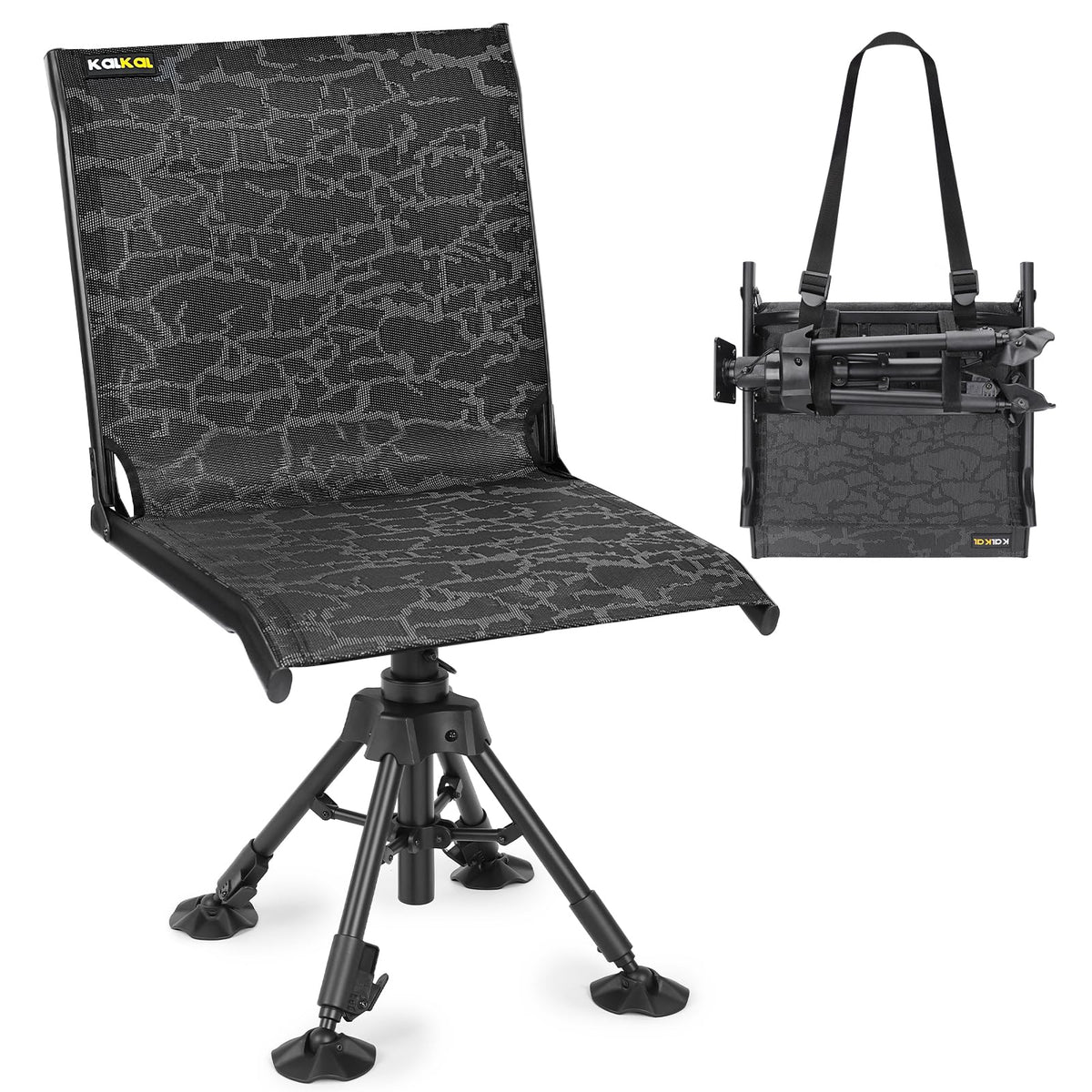 Kalkal hunting chair 360 swivel seat provides silent rotation on rugged terrain.