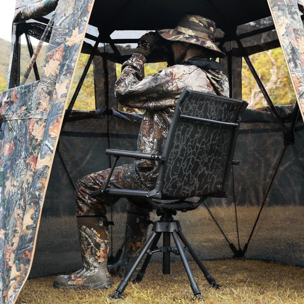 Kalkal Hunting Chair easy-assembly with base bolts shown for quick setup.