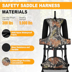 Kalkal Tree Stand Harness with rope bridge enables 360-degree movement around the tree.