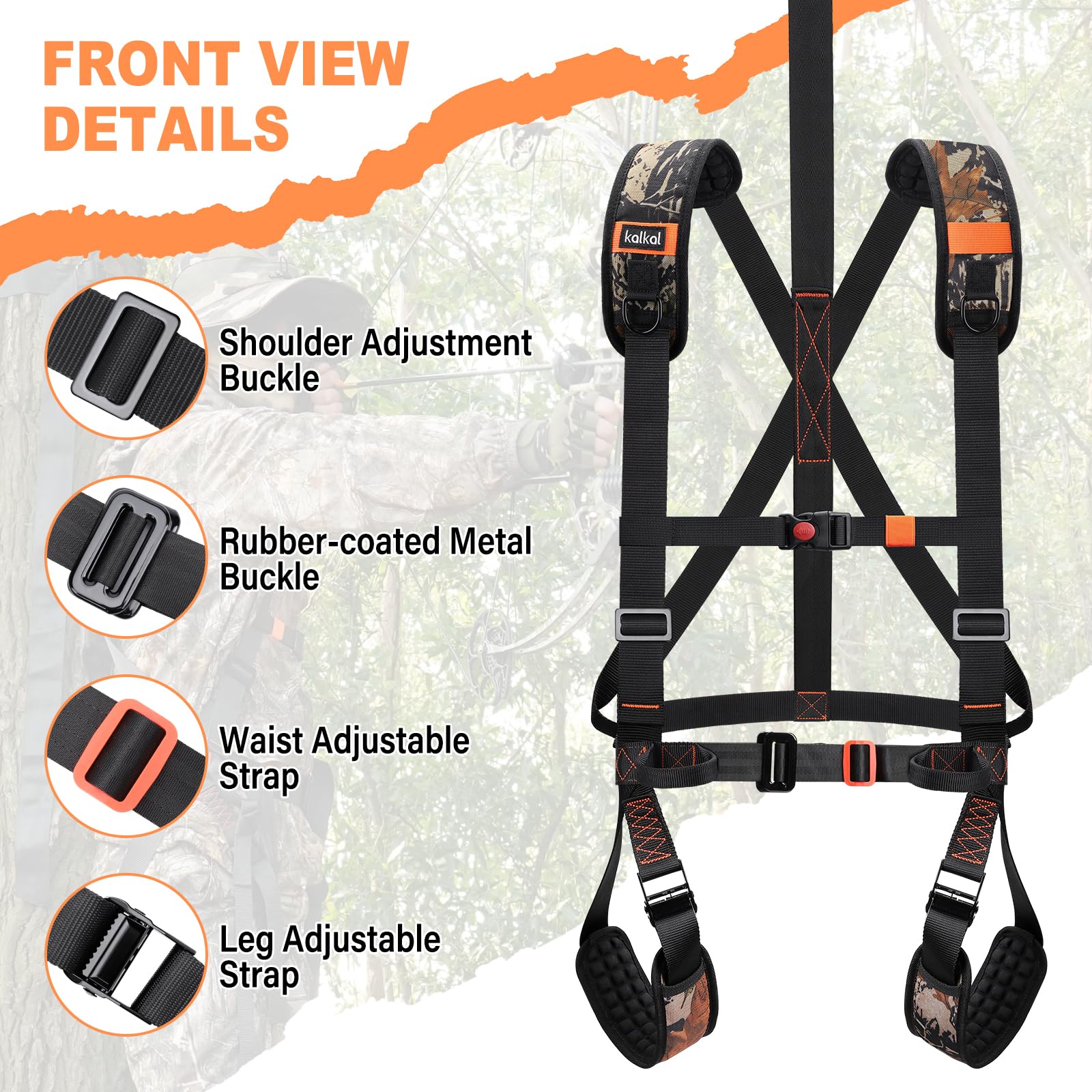 Kalkal Tree Stand Harness compatible with most tree stands and saddle platforms for versatile setup.