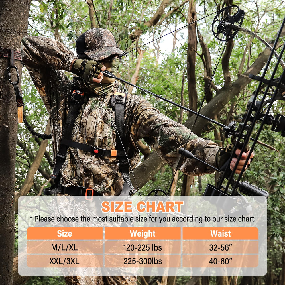 Kalkal Tree Stand Harness relief strap and heavy-duty carabiner for secure support.
