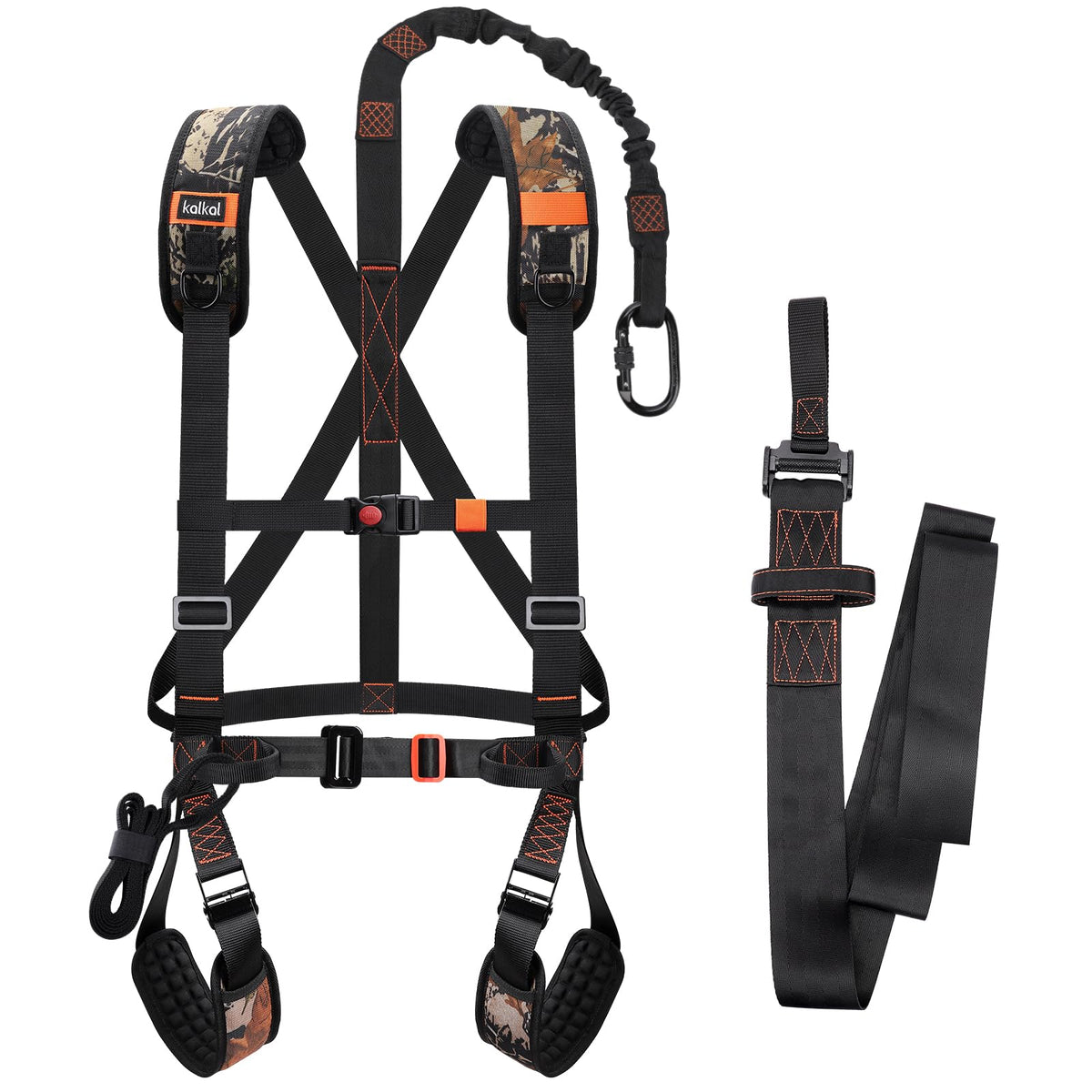Kalkal Tree Stand Harness camouflage shoulder straps for stealth hunting.