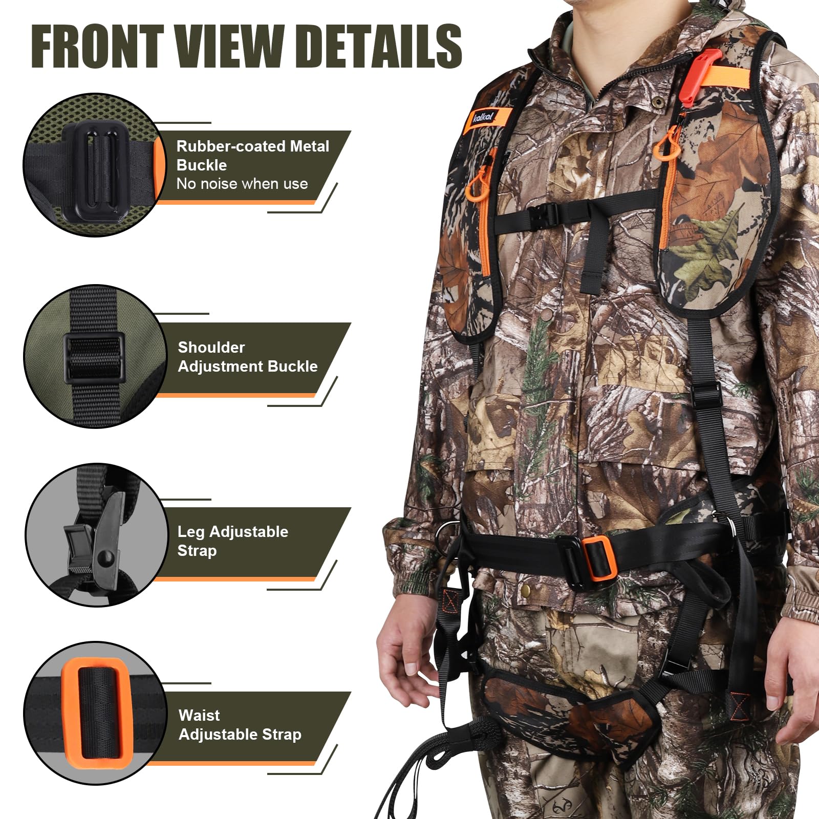 Kalkal tree stand harness adjustable waist strap for a secure fit.