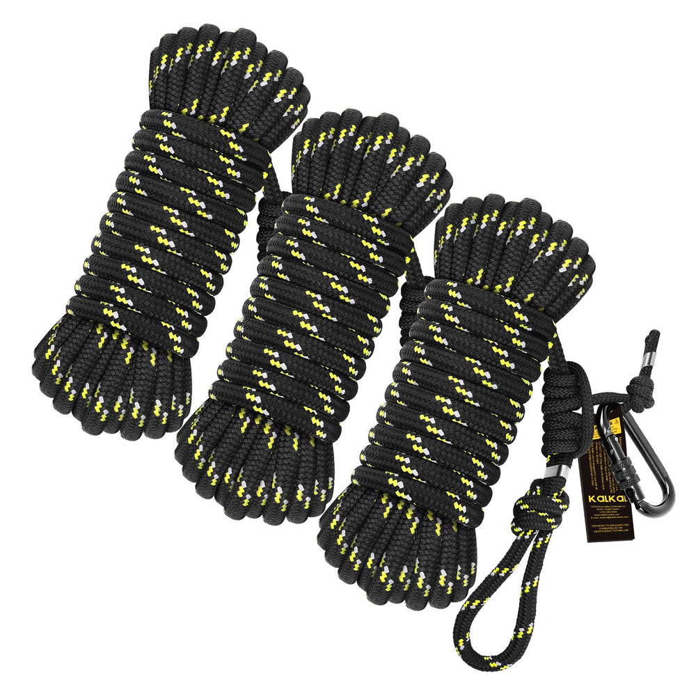 Kalkal tree-stand-rope close-up shows 12mm polyester strength up to 300 lbs.