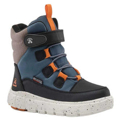 Kamik Seeker Stormy Weather boot front view shows sturdy design for active kids' winter days.
