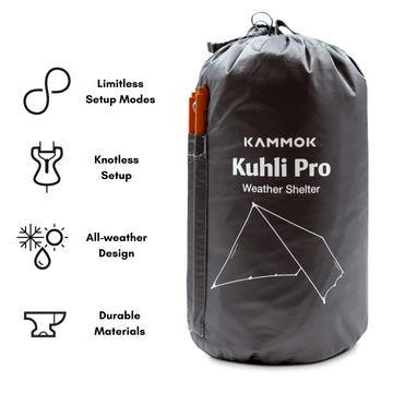 Kammok Kuhli Pro Amphibiskin fabric captures rain-ready protection during downpours.