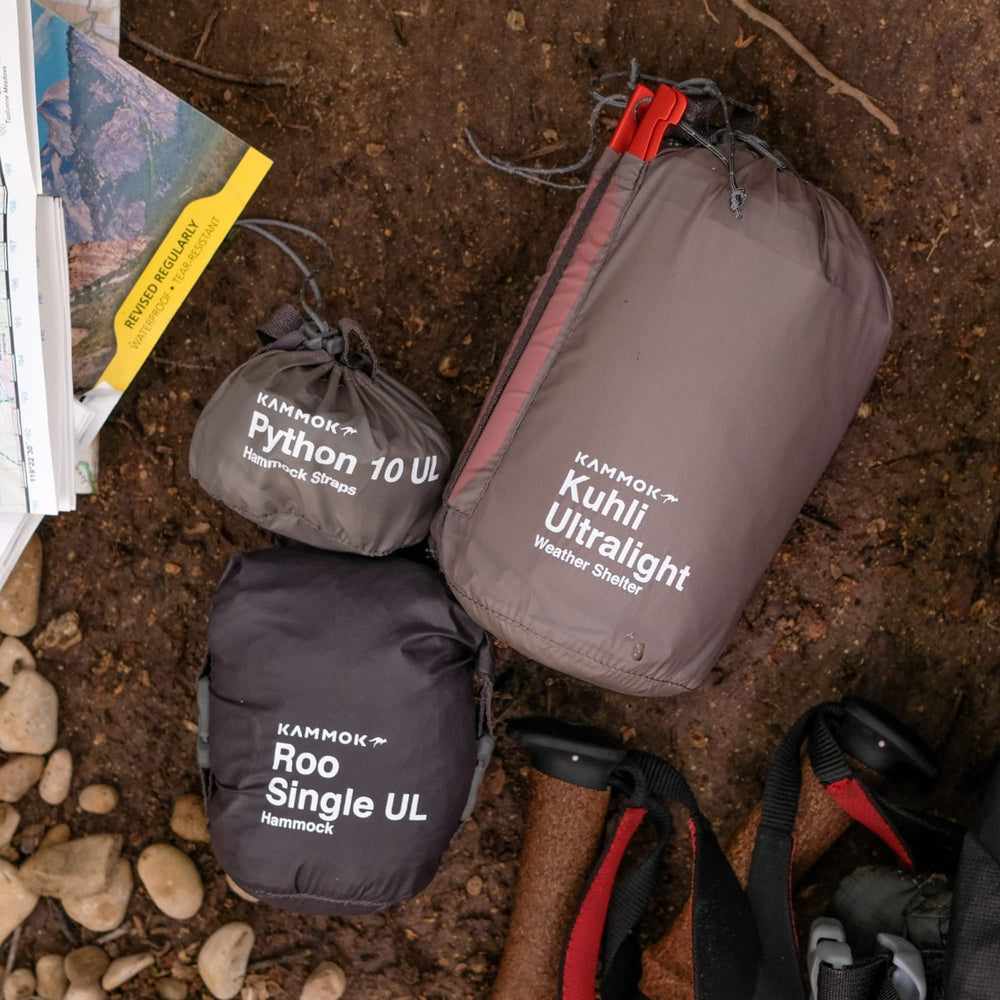 Kammok Kuhli Ultralight hypalon-anchors reinforce stability in high winds.