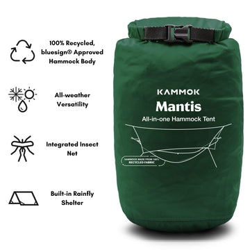 KAMMOK Mantis rainfly extended coverage keeps you dry in wind and rain.