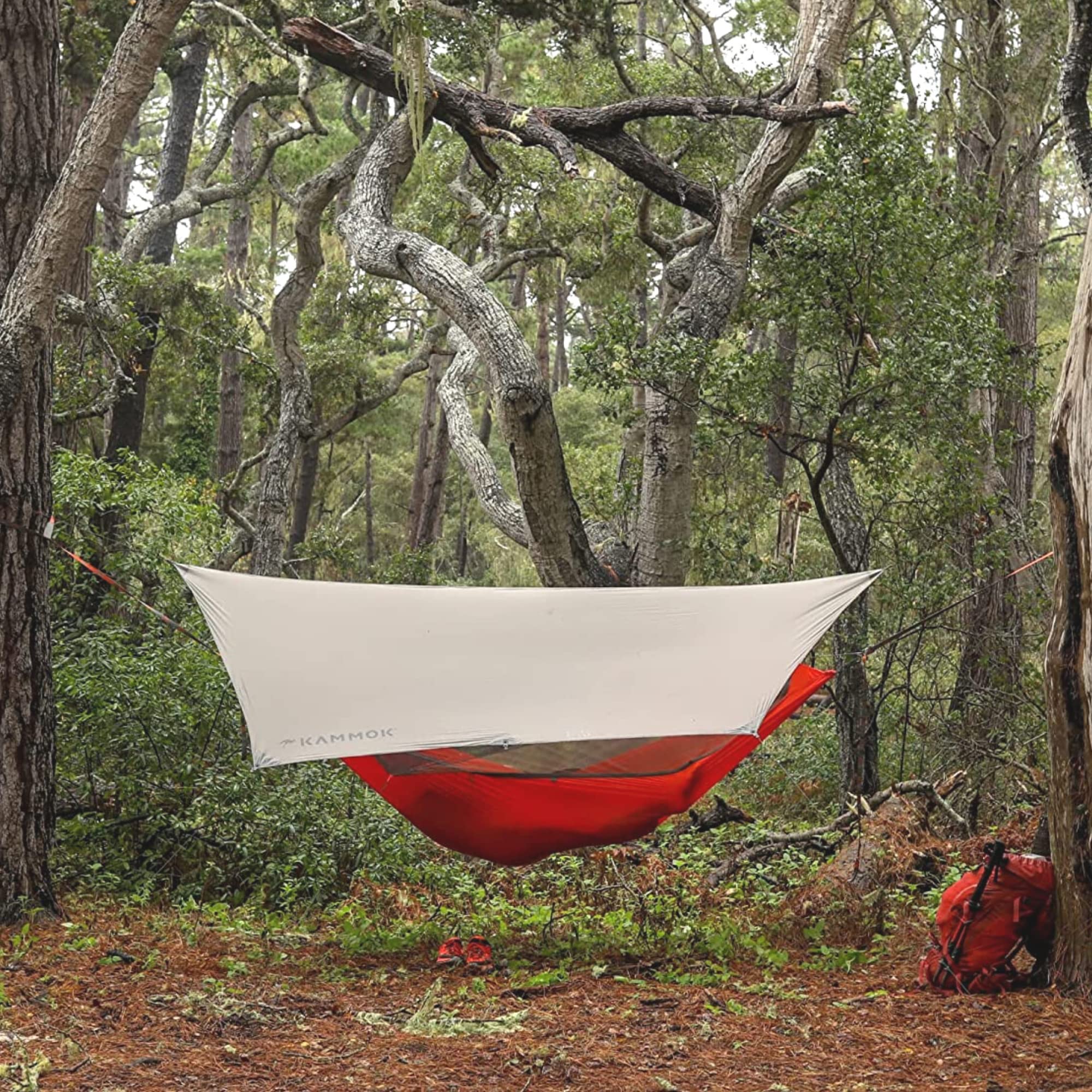 KAMMOK Mantis Ultralight Dragonet mesh canopy provides insect protection at camp.