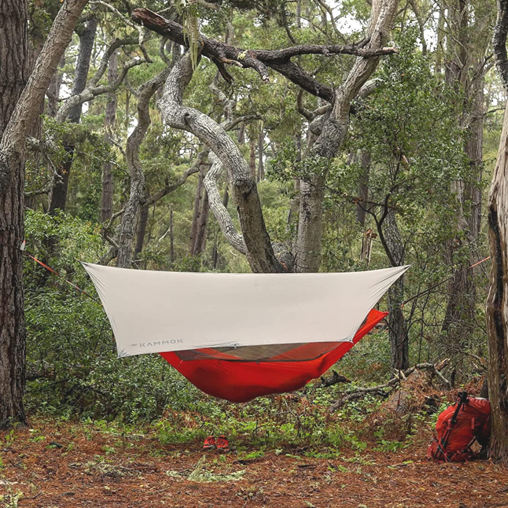 KAMMOK Mantis Ultralight Dragonet mesh canopy provides insect protection at camp.