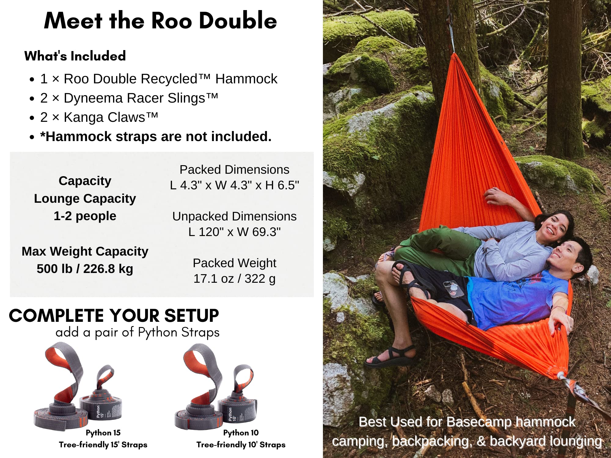 Attached roll-top sack folds the Roo Double compactly for car or pack storage.