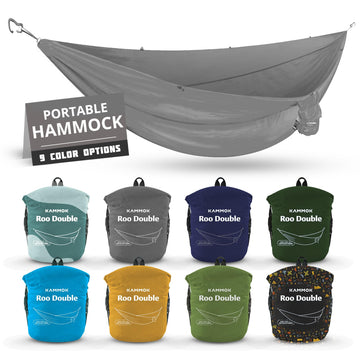 KAMMOK Roo Double Hammock packed compactly for travel and storage.