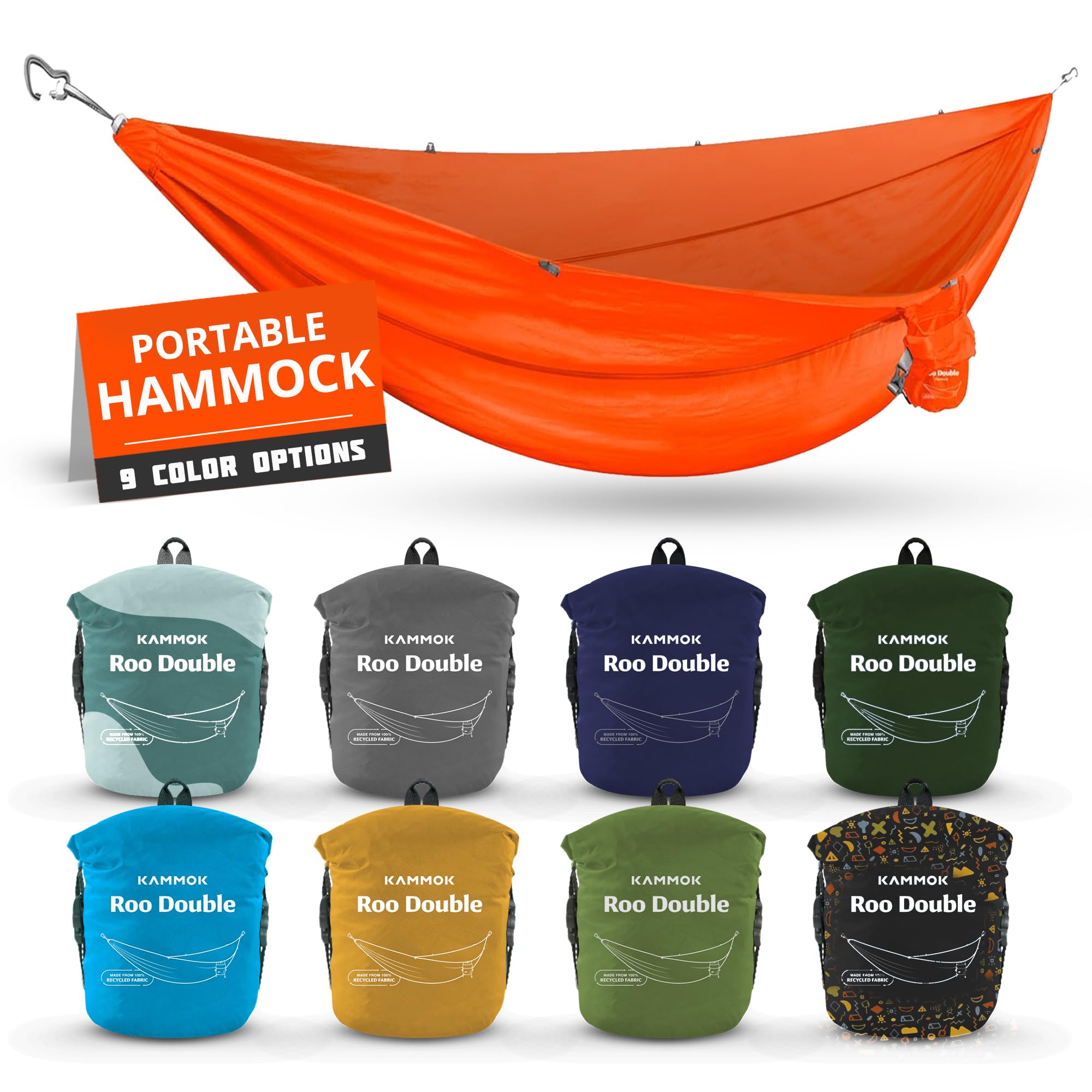 KAMMOK Roo Double Hammock rolled in its water-resistant stuff sack, travel-ready for adventures.