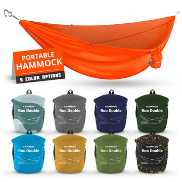 KAMMOK Roo Double Hammock rolled in its water-resistant stuff sack, travel-ready for adventures.