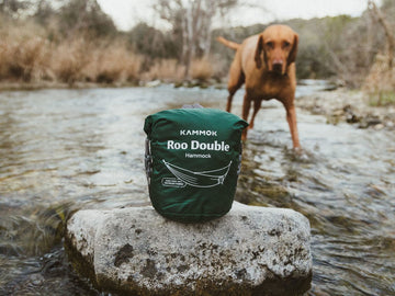 KAMMOK Roo Double Hammock roll-top stuff sack for easy packing.