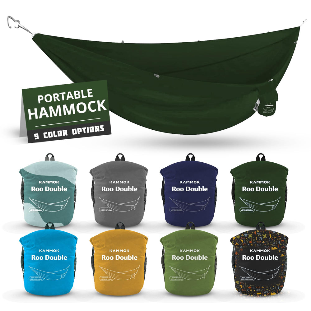 KAMMOK Roo Double hammock setup view shows quick hang for campsite comfort