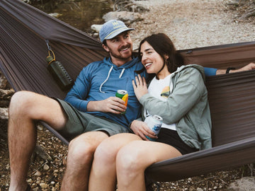 KAMMOK Roo Double XL hammock extended for a comfortable backyard hang.