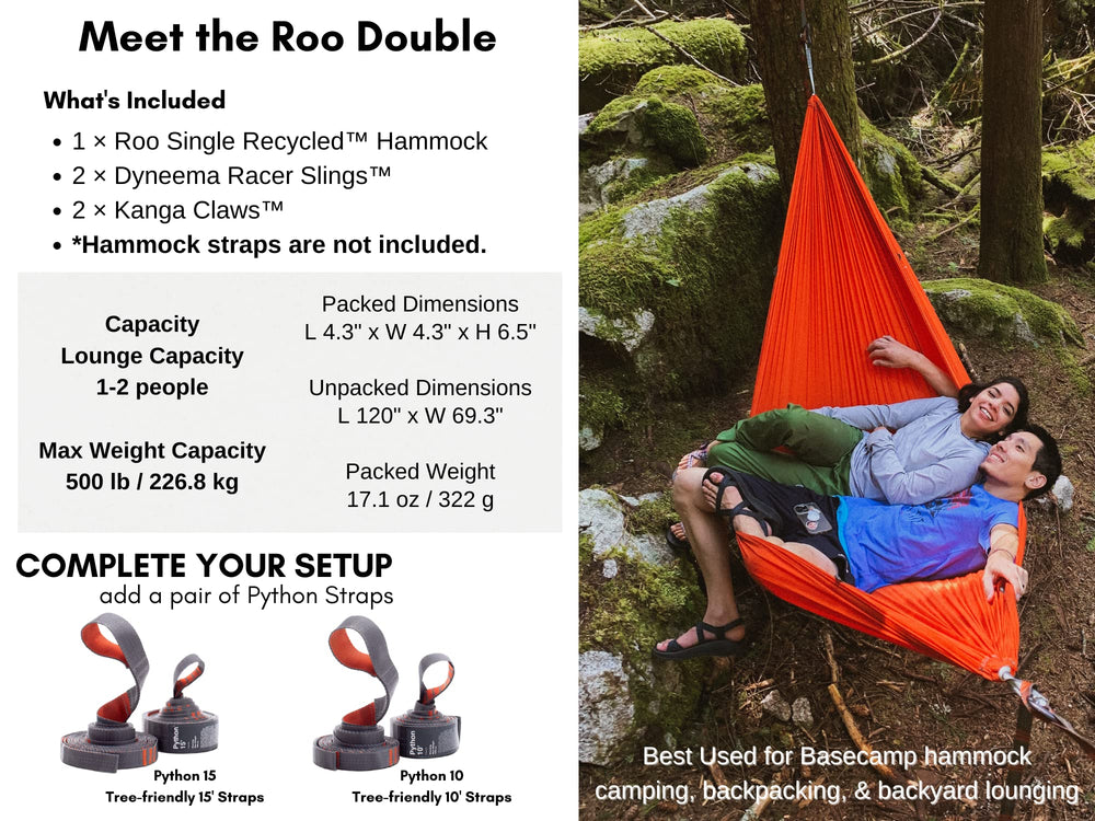 KAMMOK Roo Double XL packed in water-resistant roll-top sack for travel readiness.