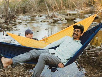 Kammok Roo Single hammock GravitasX fabric close-up shows soft, breathable, water-resistant weave.