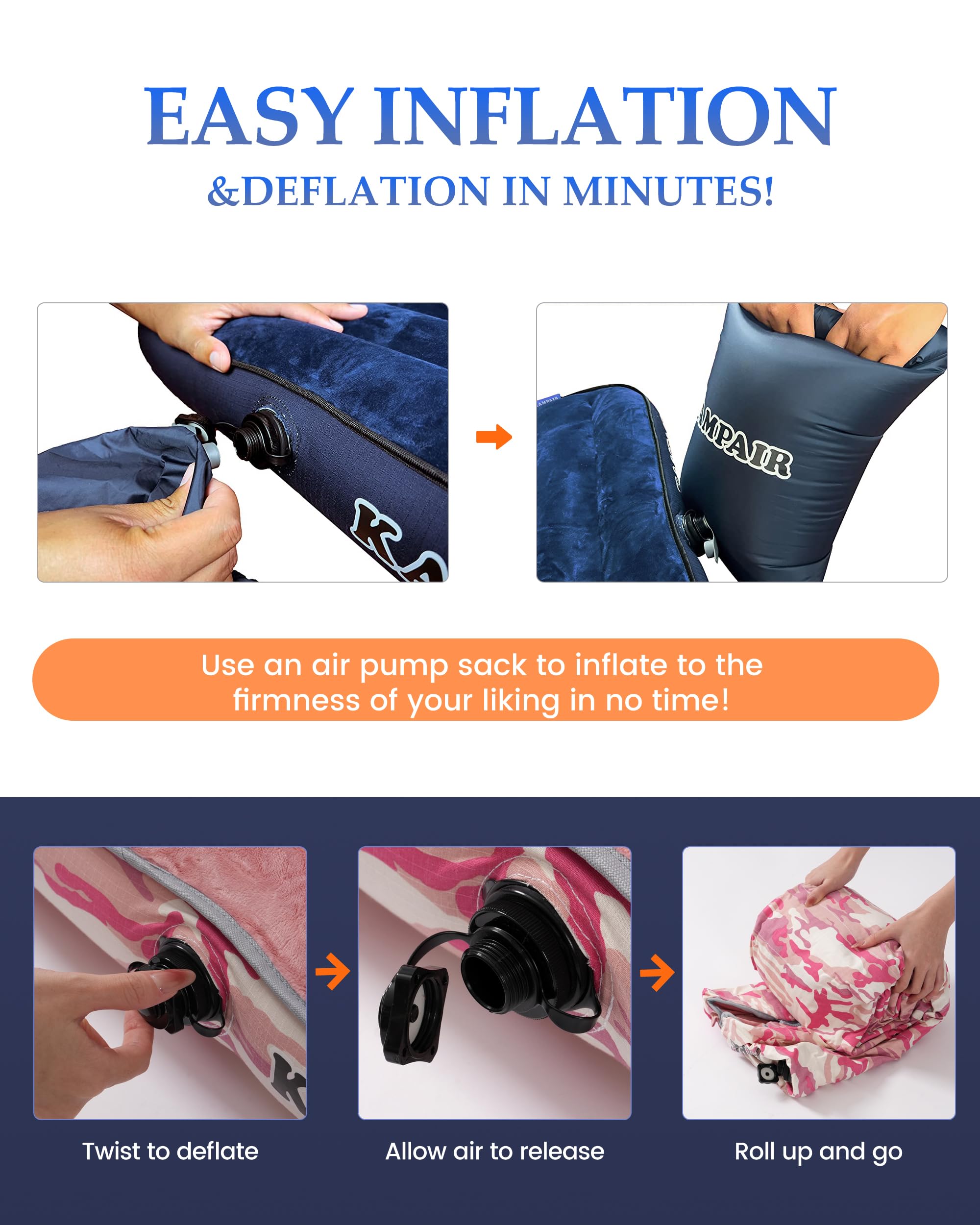 Kampair sleeping pad built-in handle makes it easy to carry.
