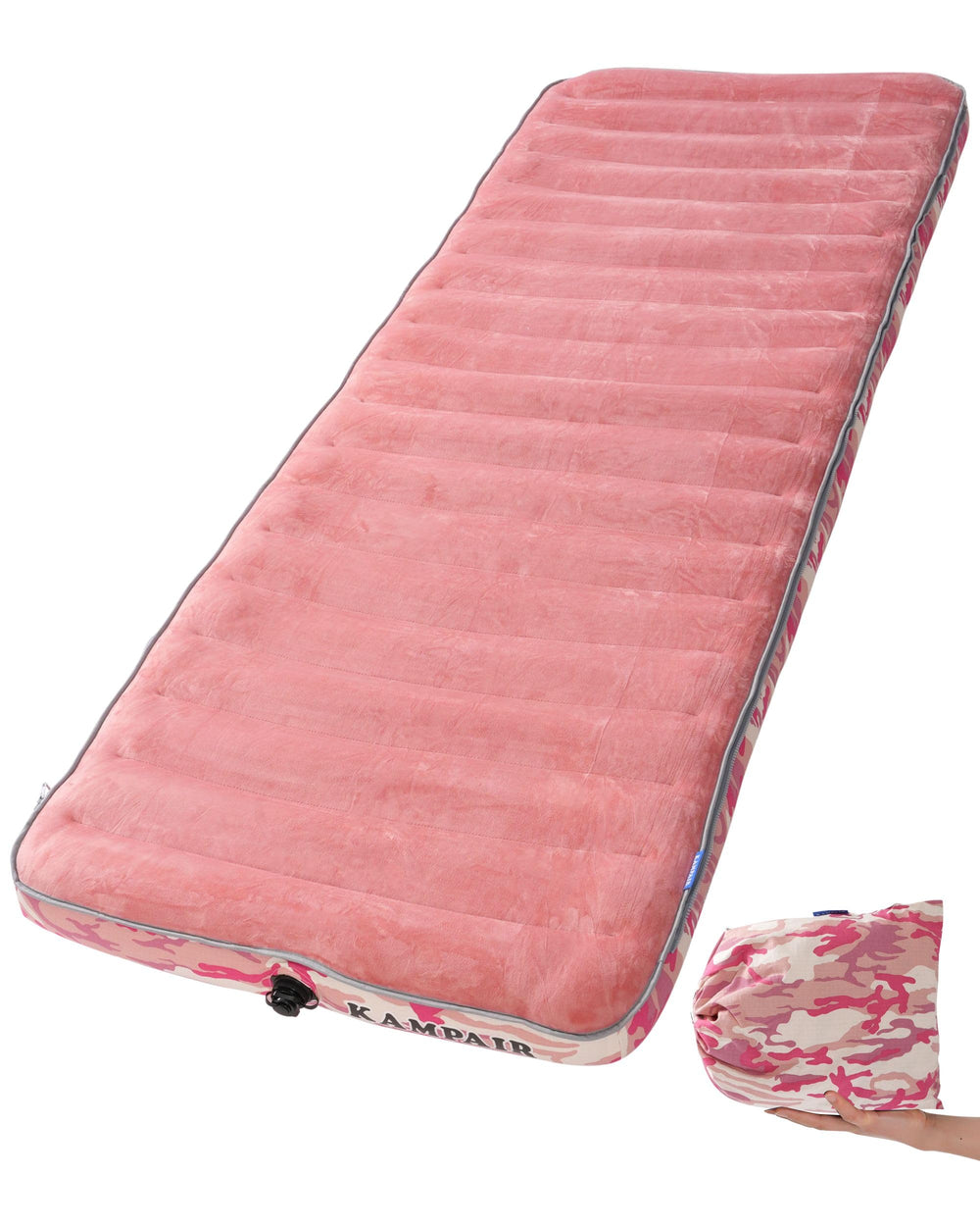 Kampair sleeping pad velvet-top close-up shows skin-friendly softness for cozy comfort.