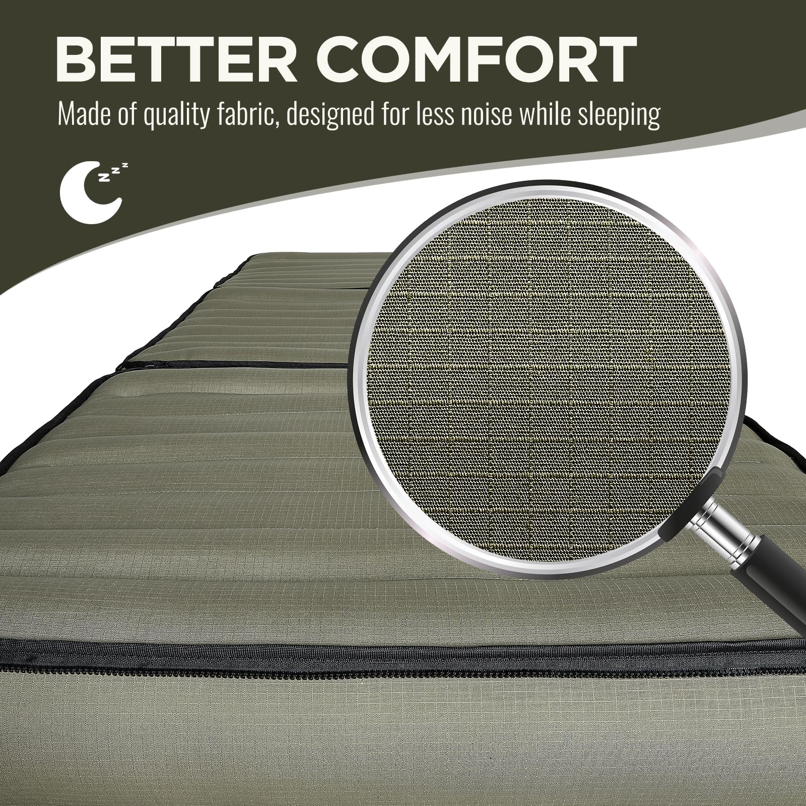 Kampair noise-reducing fabric minimizes disruption when turning on rocky terrain.