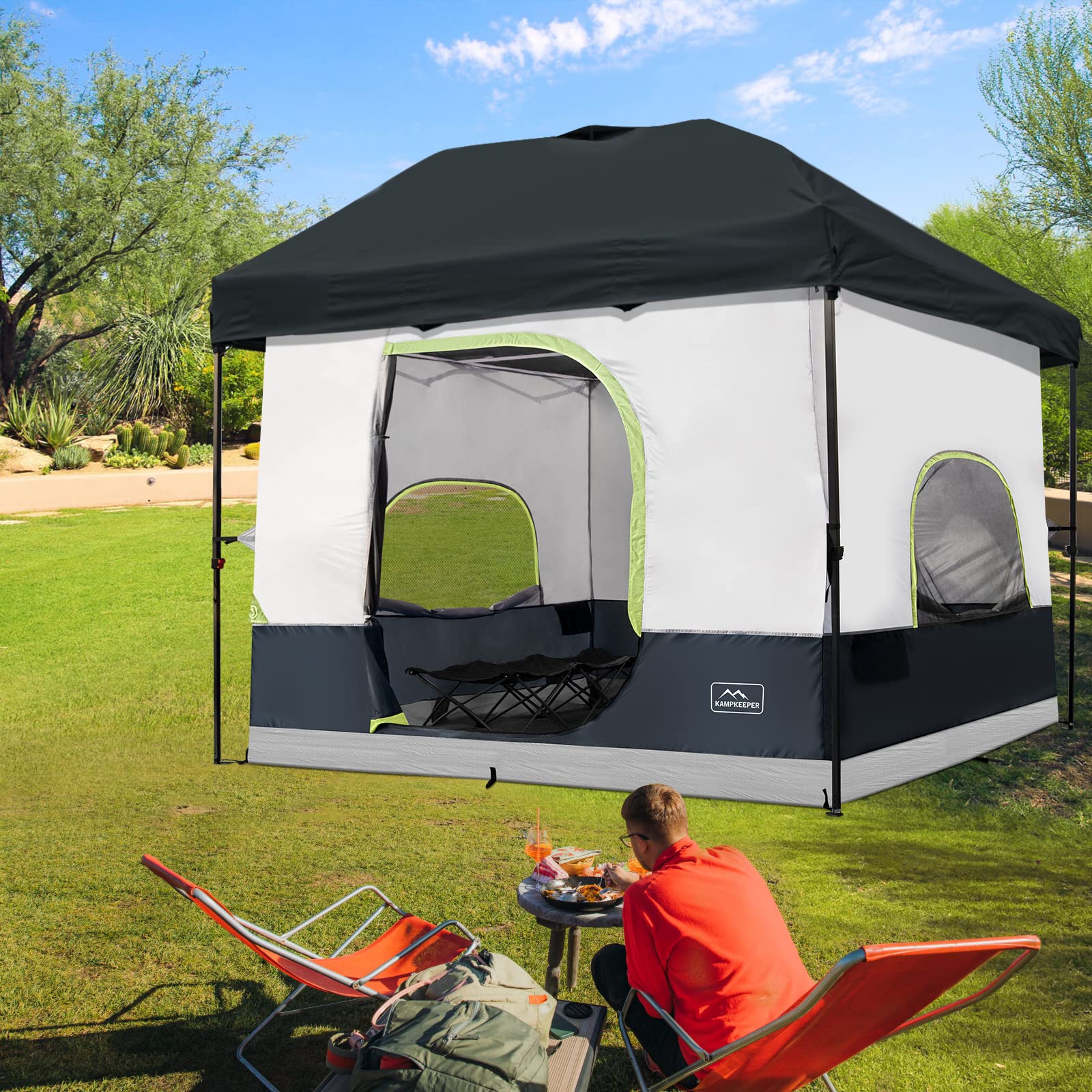 KAMPKEEPER 10x10 canopy inner tent showing spacious interior for air mattresses