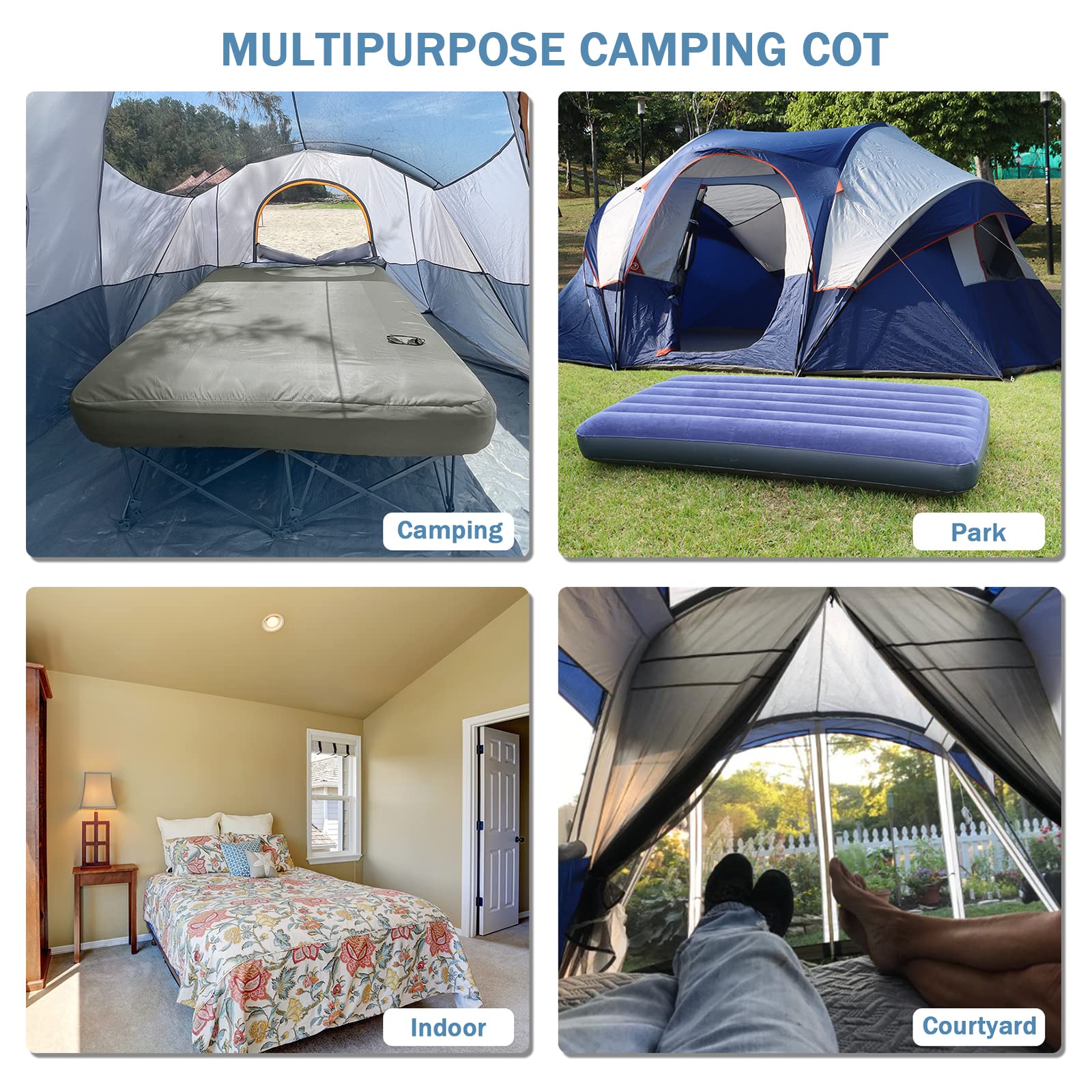 KAMPKEEPER anti-rust steel frame reduces noise for calmer sleep.