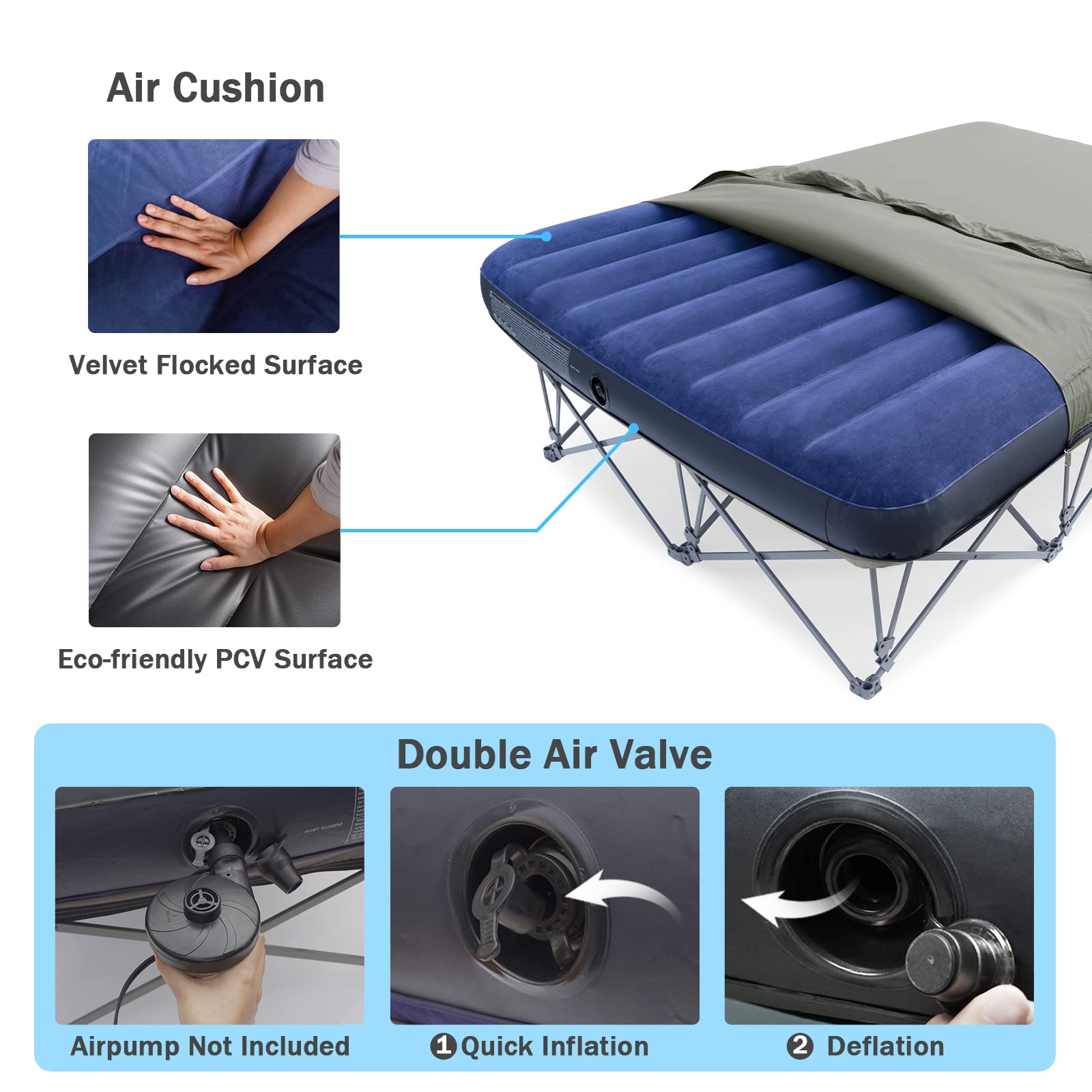 KAMPKEEPER camping cot on beach or campsite offers reliable comfort.