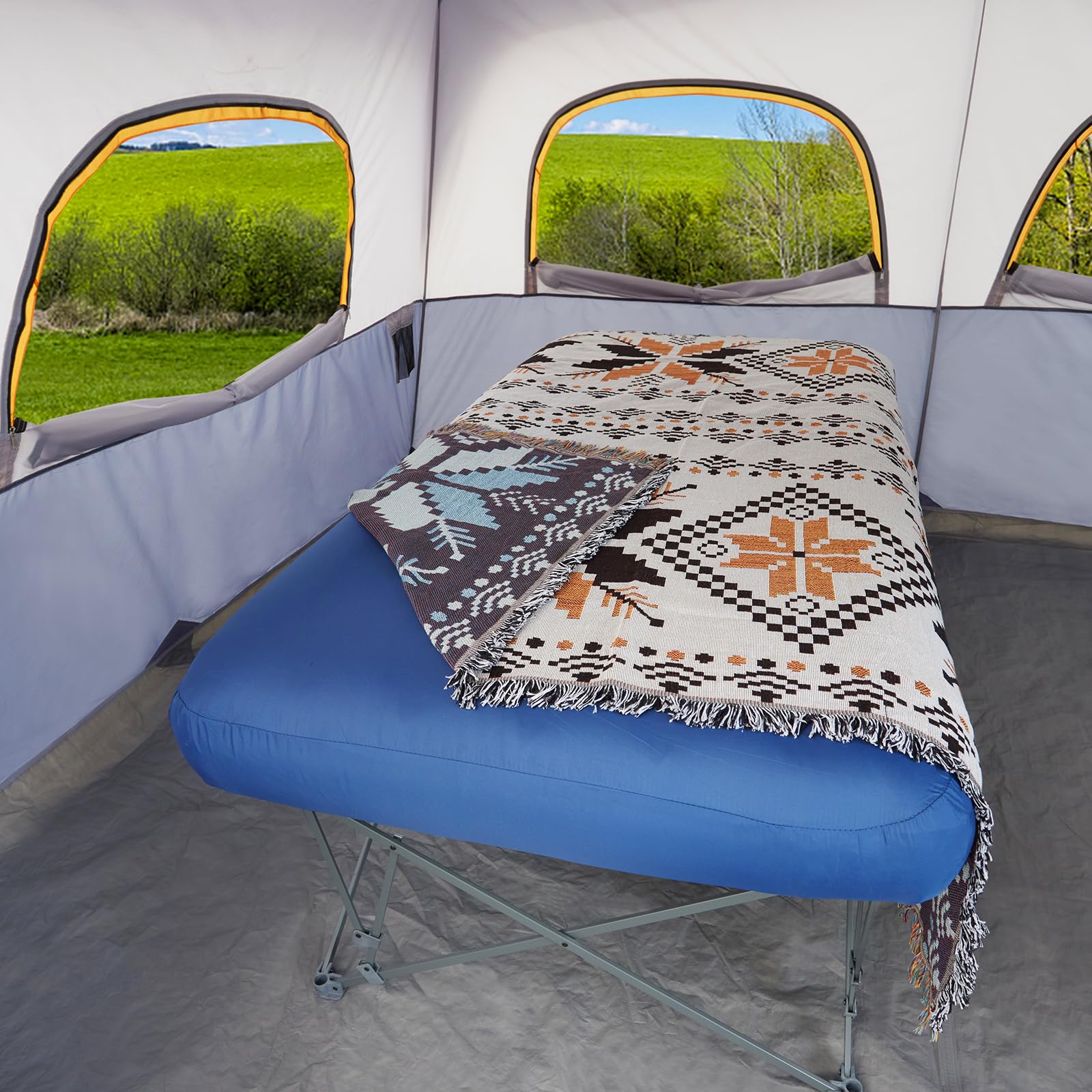 KAMPKEEPER camping cot shows quick and easy setup for fast camping setup.