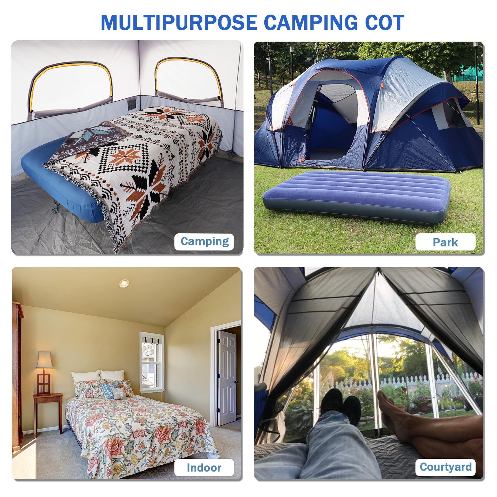 KAMPKEEPER camping cot with edge-support frame for sturdy support.