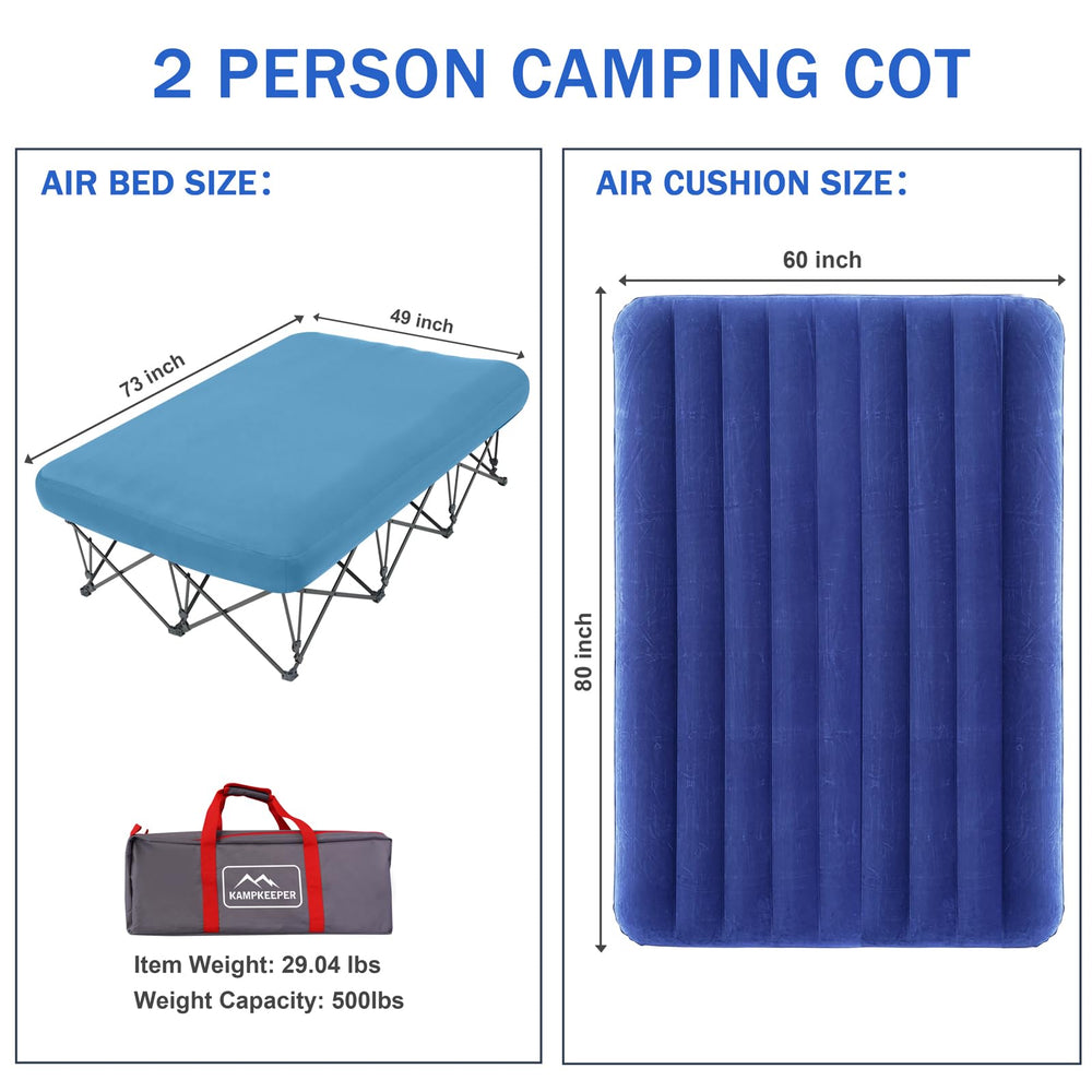 KAMPKEEPER camping cot suitable for indoor and outdoor use offering versatile sleeping options.