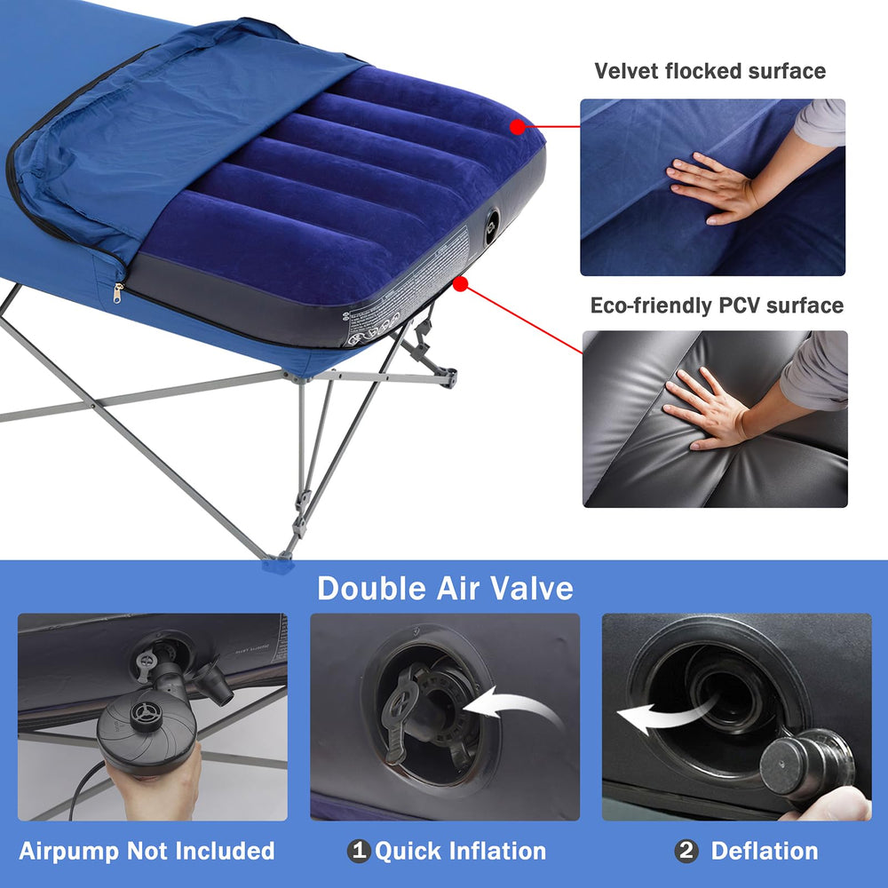 KAMPKEEPER camping cot ideal for outdoor travel, camping, or beach trips.