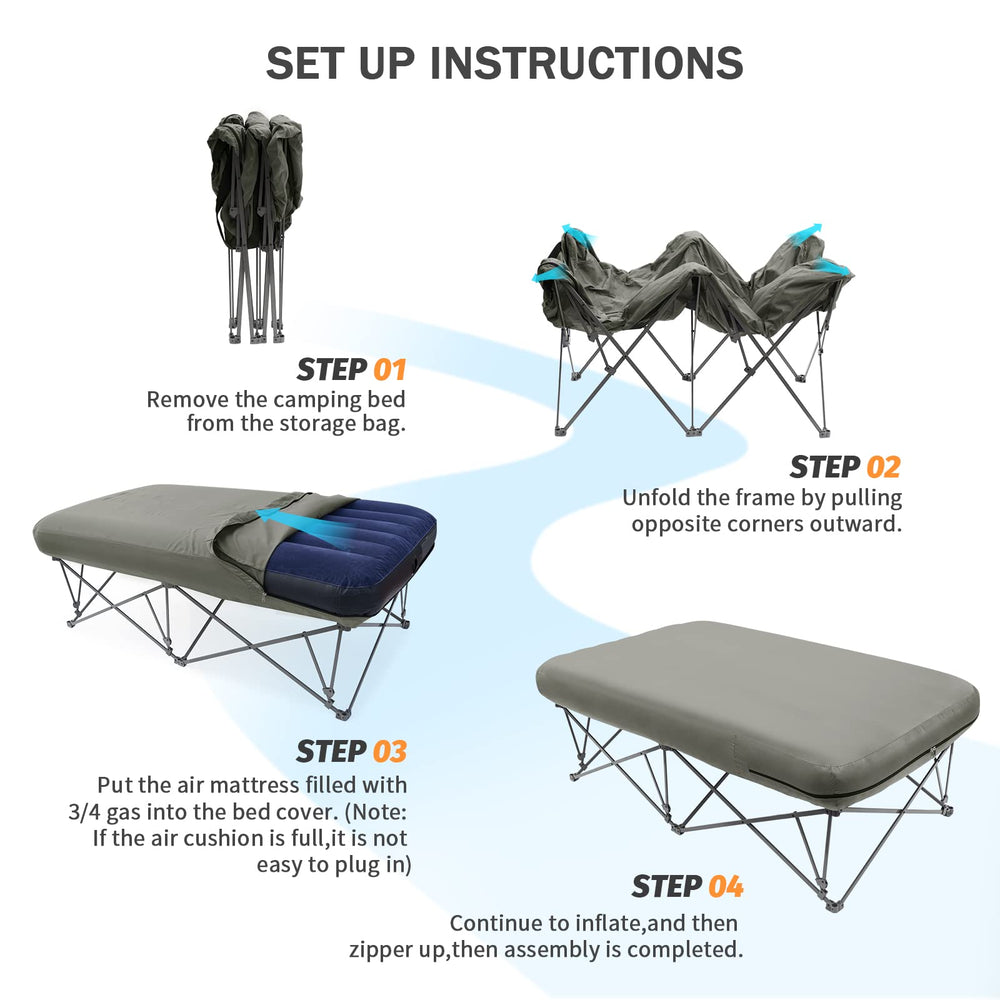 KAMPKEEPER sturdy steel frame supports up to 250 pounds for secure sleep.