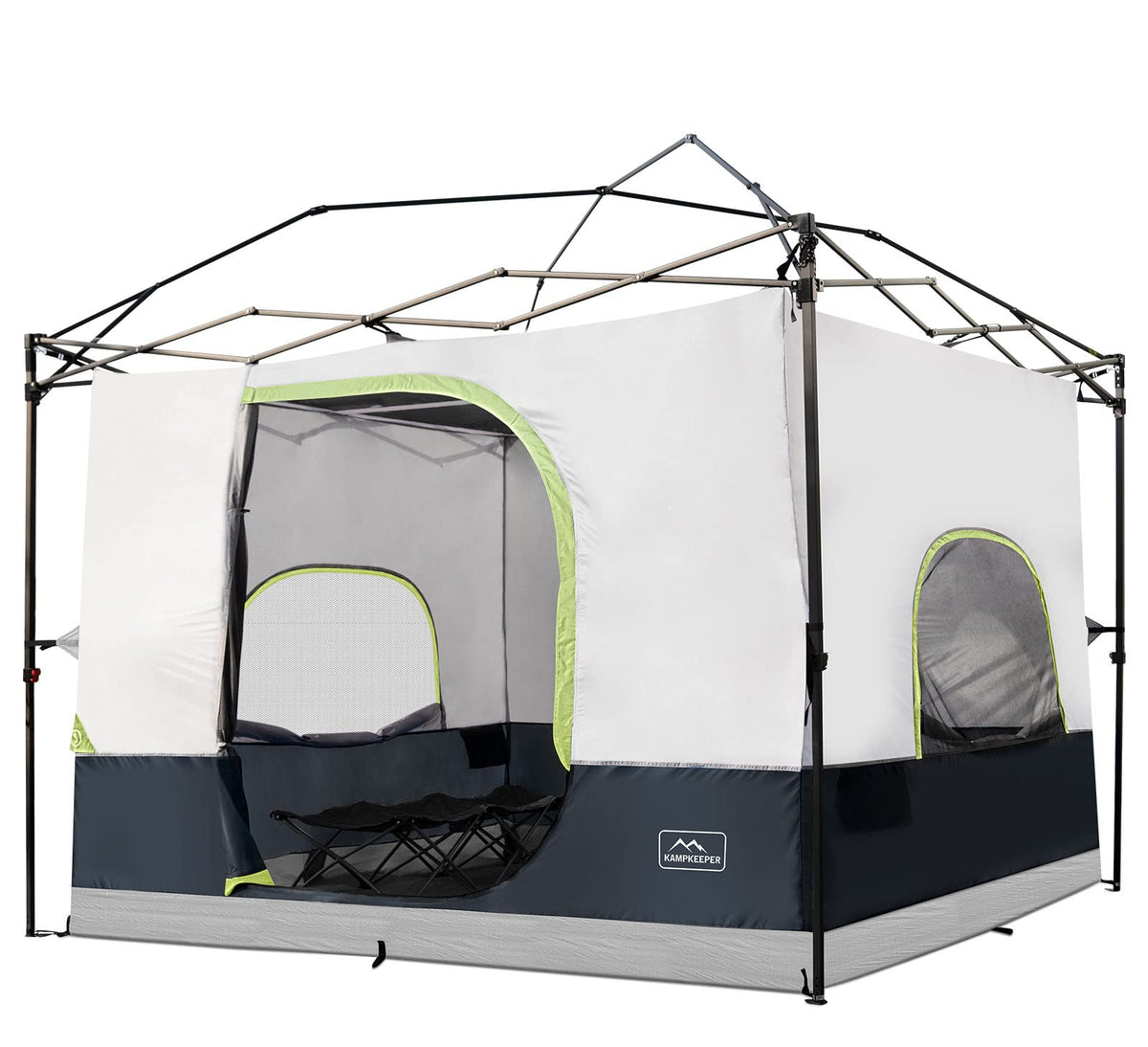 KAMPKEEPER camping inner tent setup demonstrates quick tool-free canopy attachment