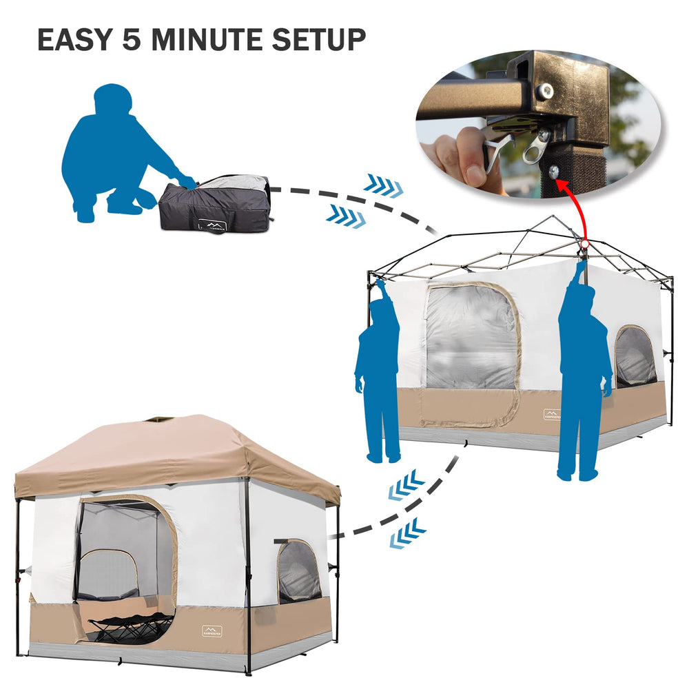 KAMPKEEPER campsite by the beach shows bug protection and sun shielding