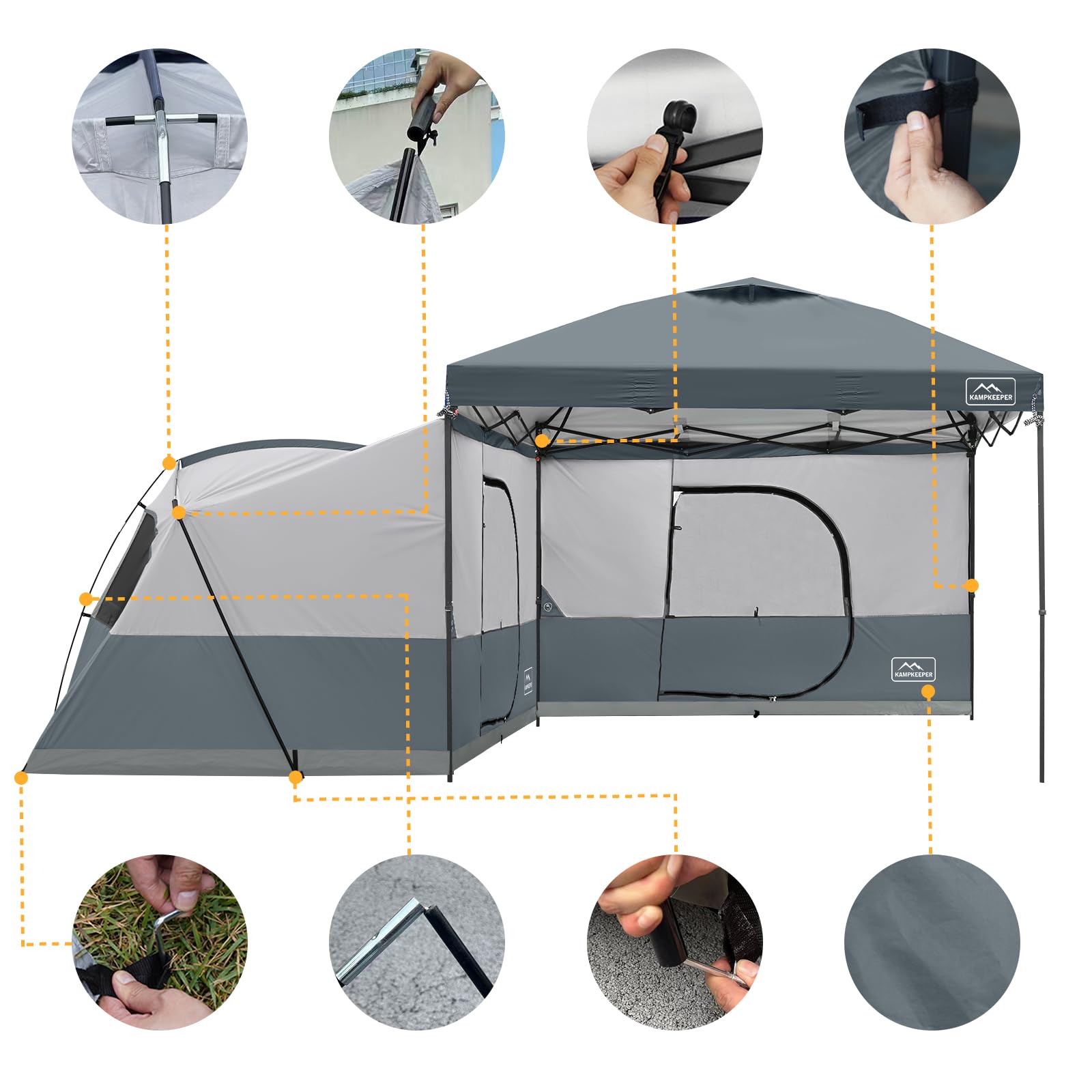 KAMPKEEPER canopy side tent sturdy poles enable quick setup