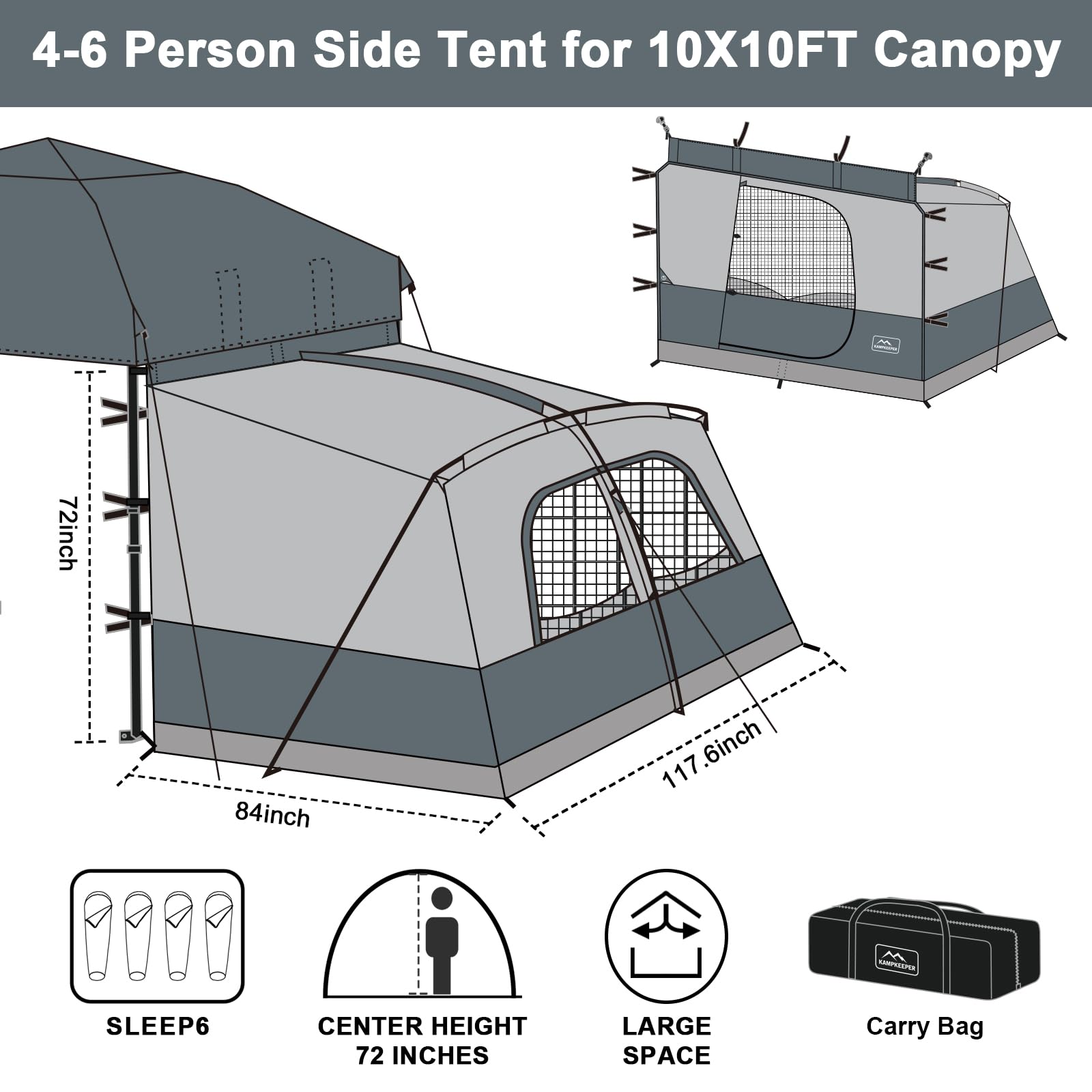 KAMPKEEPER canopy side tent quick setup with simple frame attachment