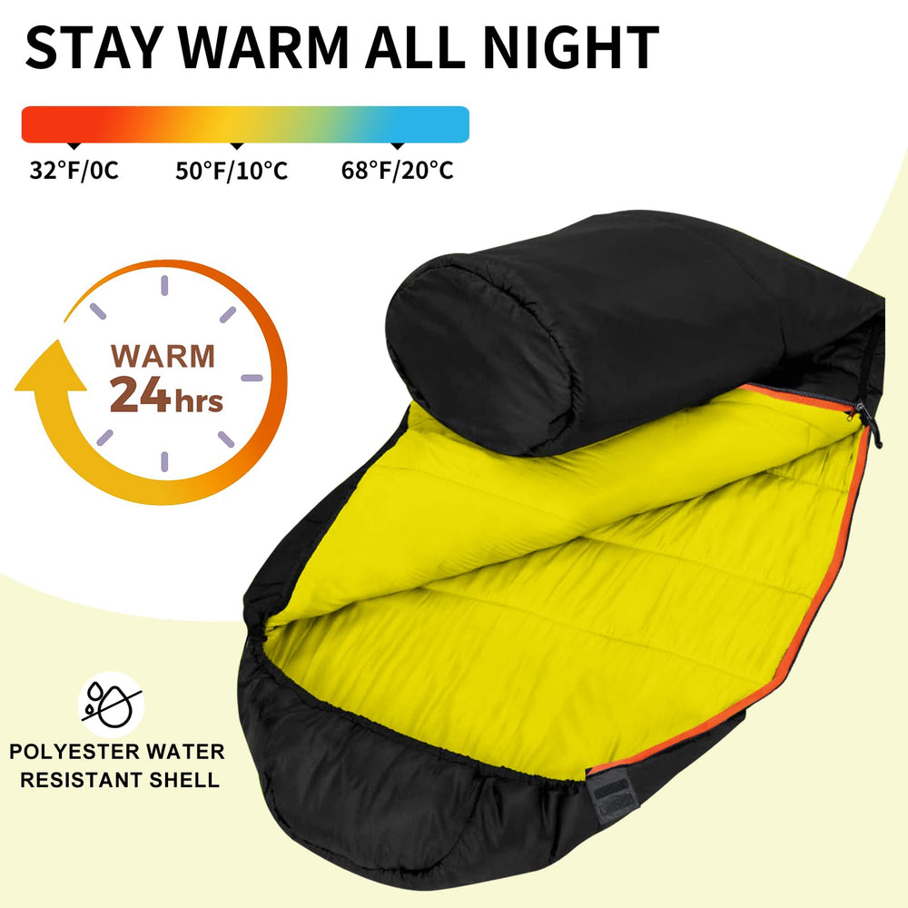 KAMPKEEPER Mummy sleeping bag with drawstring hood provides snug warmth on cold nights