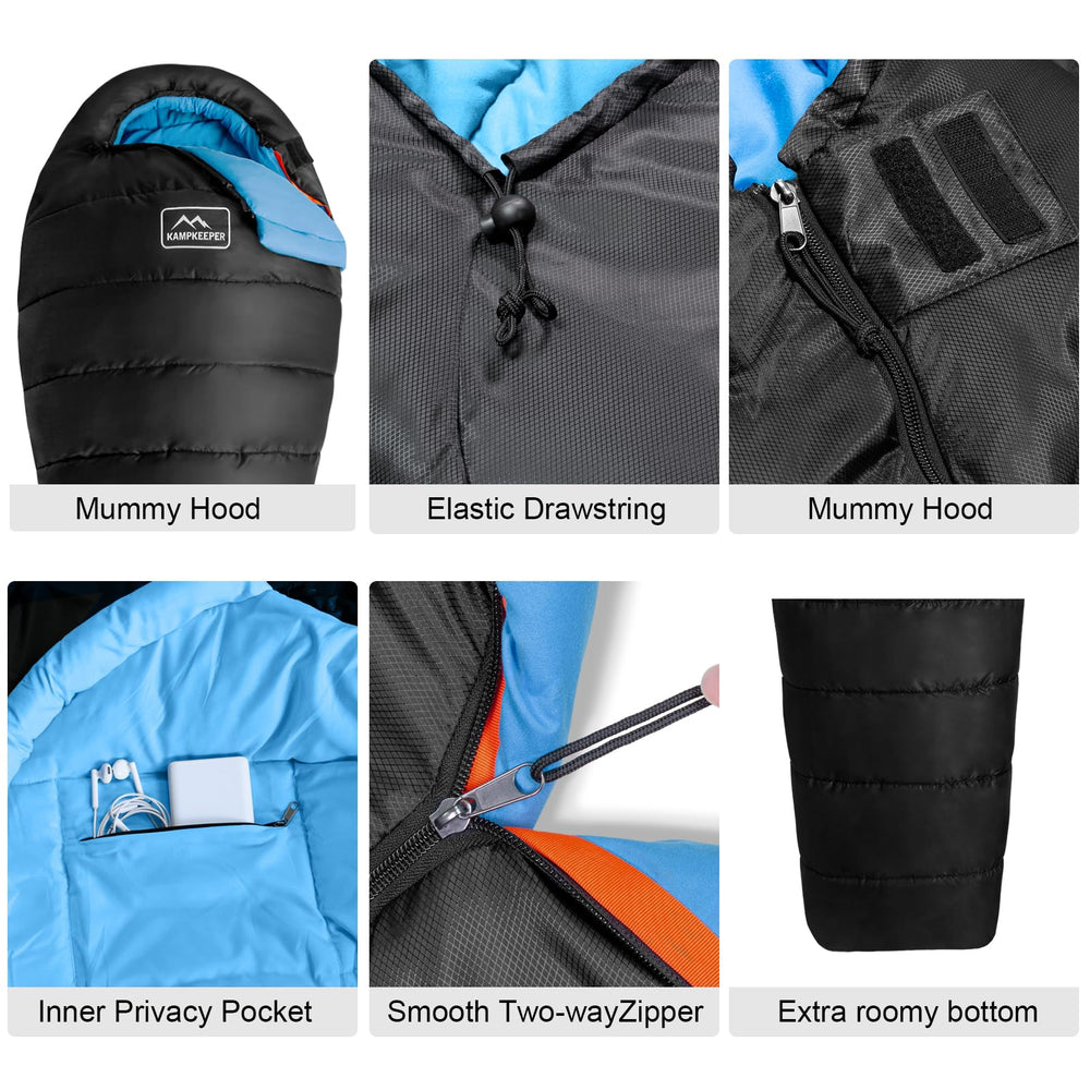 KAMPKEEPER Mummy Sleeping Bag interior pocket keeps small items handy