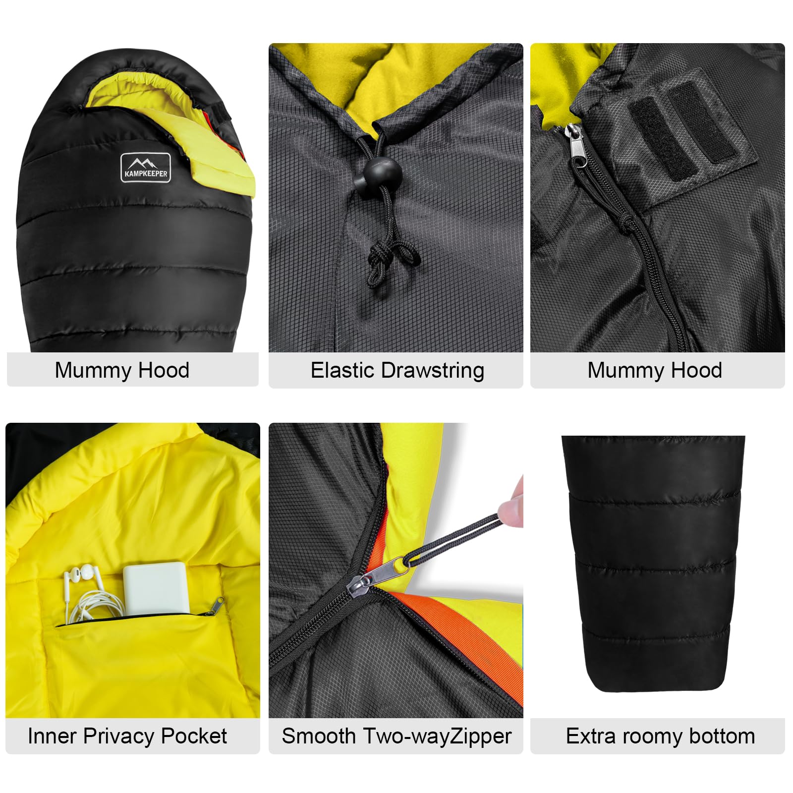 KAMPKEEPER Mummy sleeping bag internal pocket keeps essentials handy