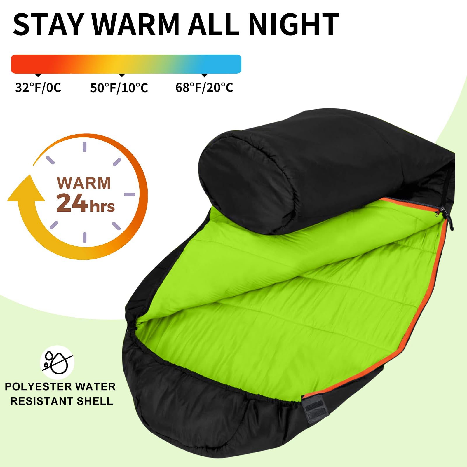 KAMPKEEPER Mummy sleeping bag side zip detail for easy entry.