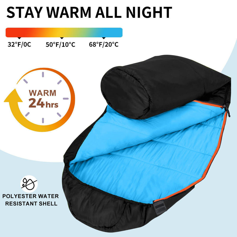 KAMPKEEPER Mummy Sleeping Bag side zip for easy in-and-out camping